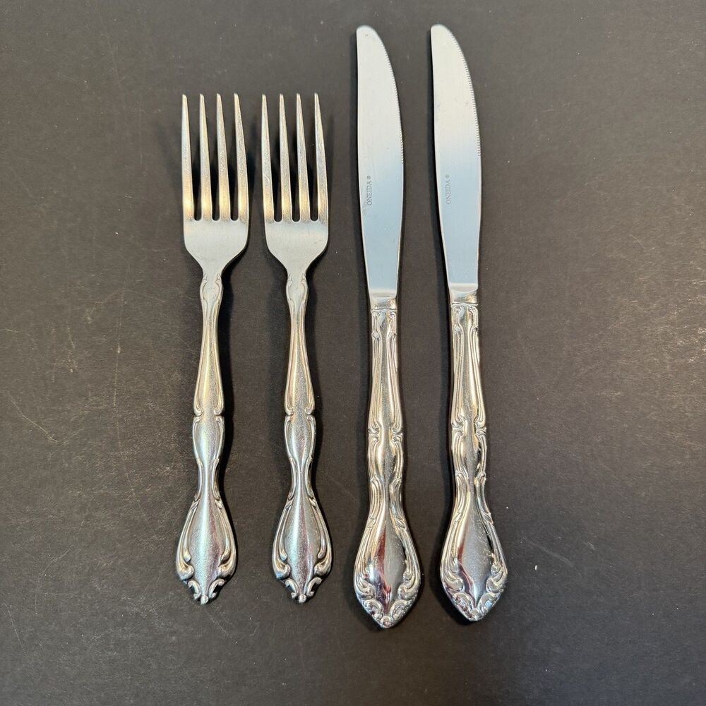 4 Pcs Oneida Community CANTATA Glossy Stainless Dinner Forks Knives Flatware